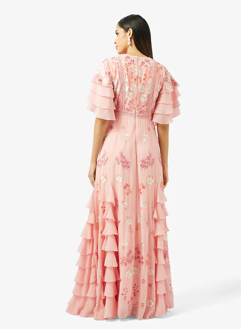 Frock and Frill Printed Ruffle Detailed Maxi Dress